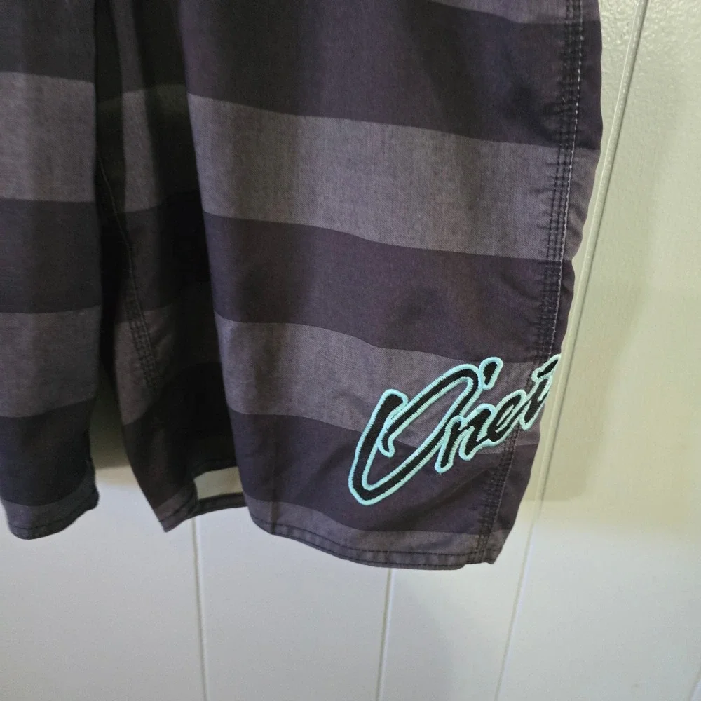 O'Neill Board‎ Shorts Mens 34 L Charcoal Black Striped Good Cargo Swim Trunks